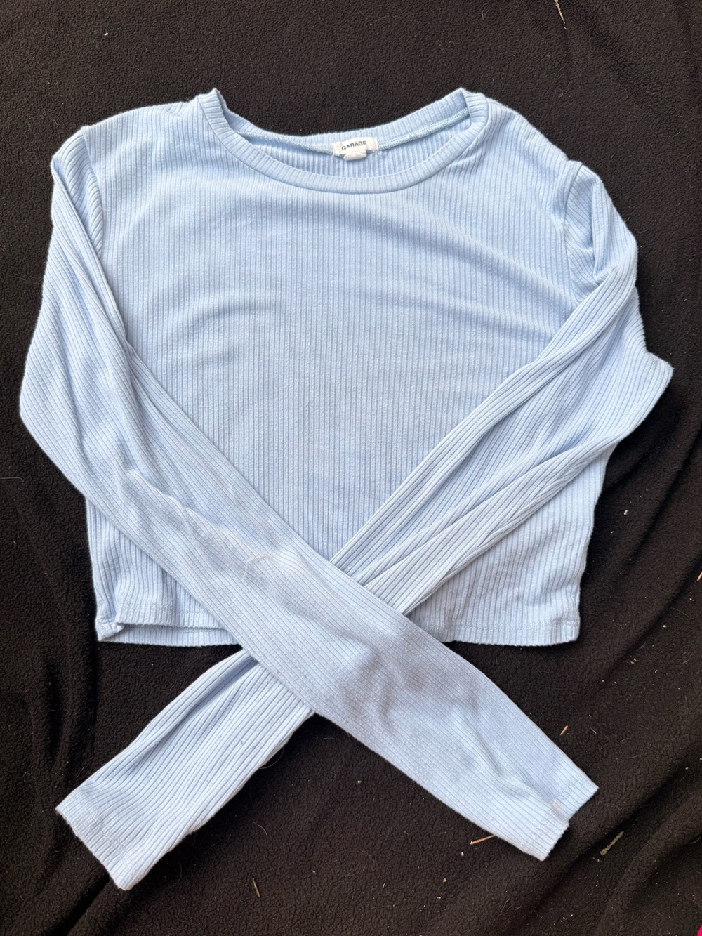 Garage Light Blue Ribbed Long Sleeve Crop Top